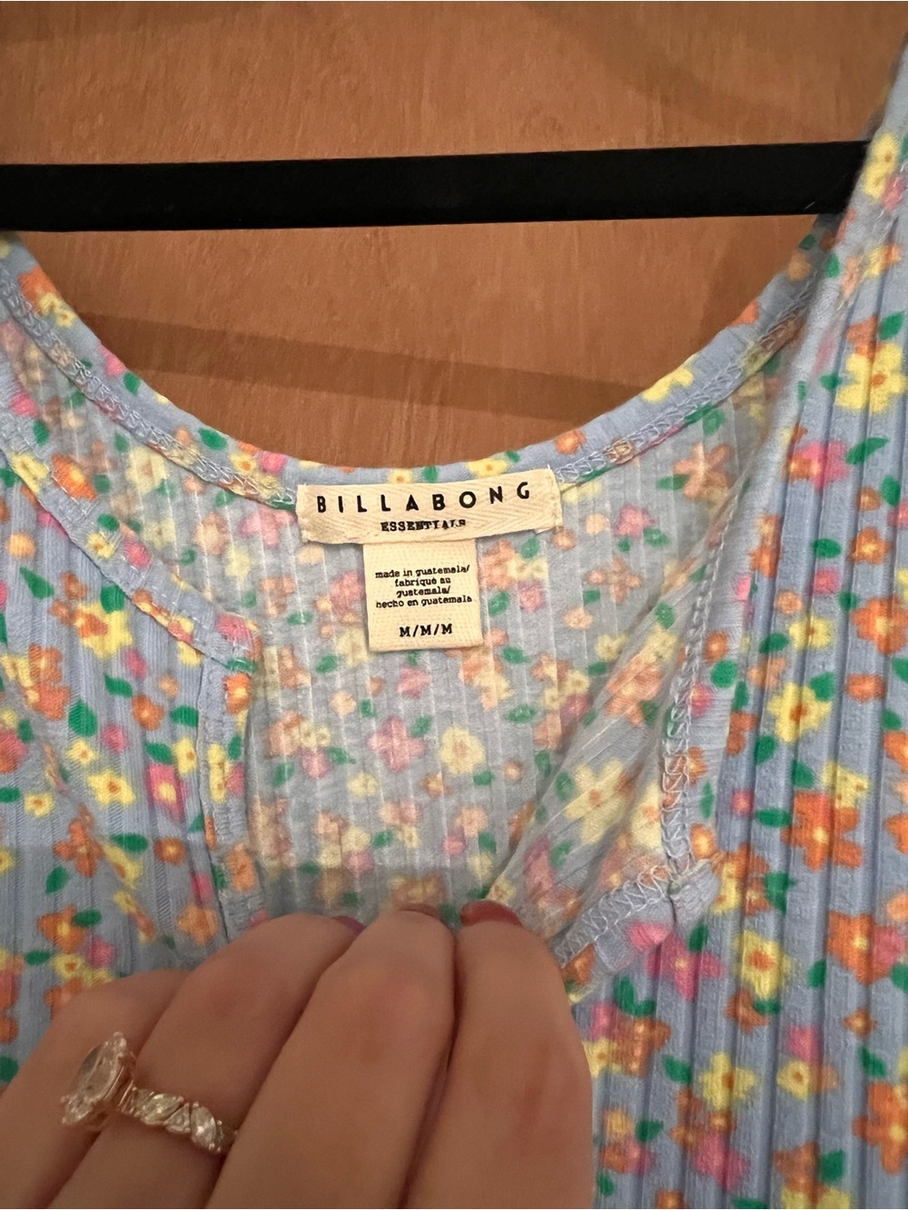 Billabong Light Blue Floral Ribbed Cropped Tank - Picture 3 of 4